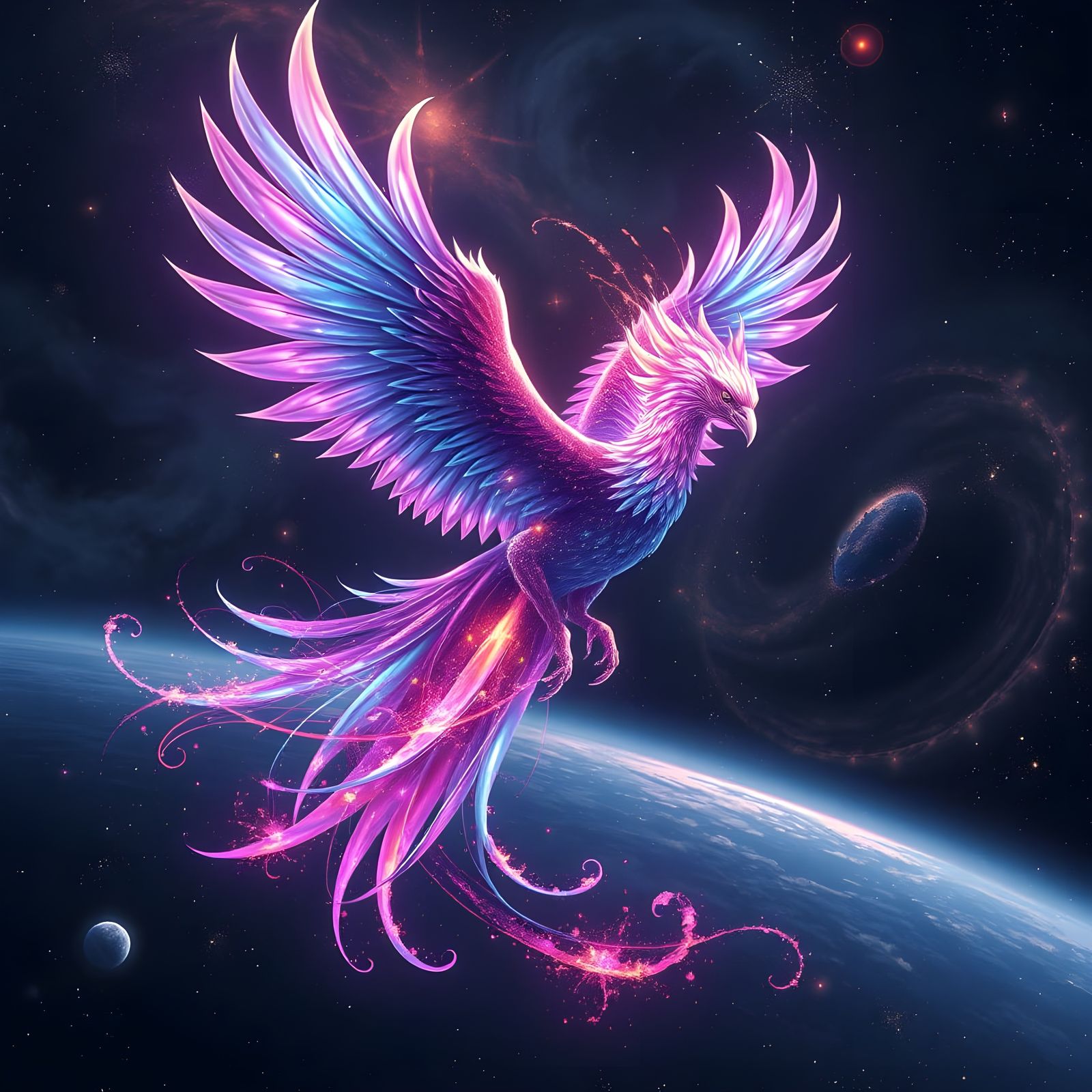 Cosmic Phoenix Ascends Through Vibrant Nebulae