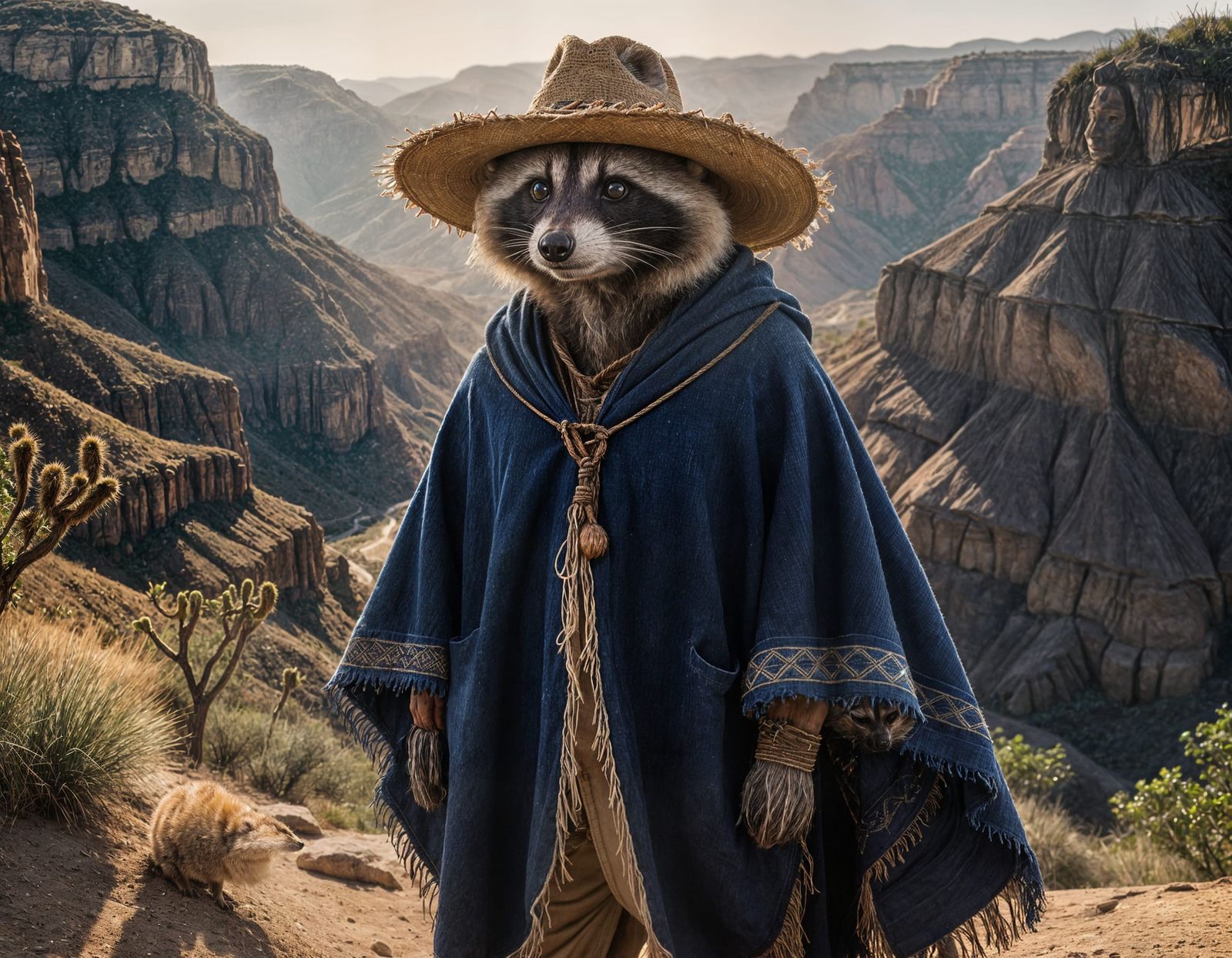 Raccoon Vaquero in Desert Canyon, 8K Realism