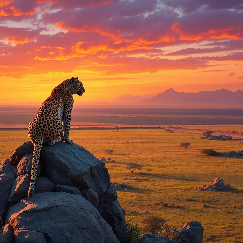 Majestic Leopard Reigns Over Golden Savannah Landscape