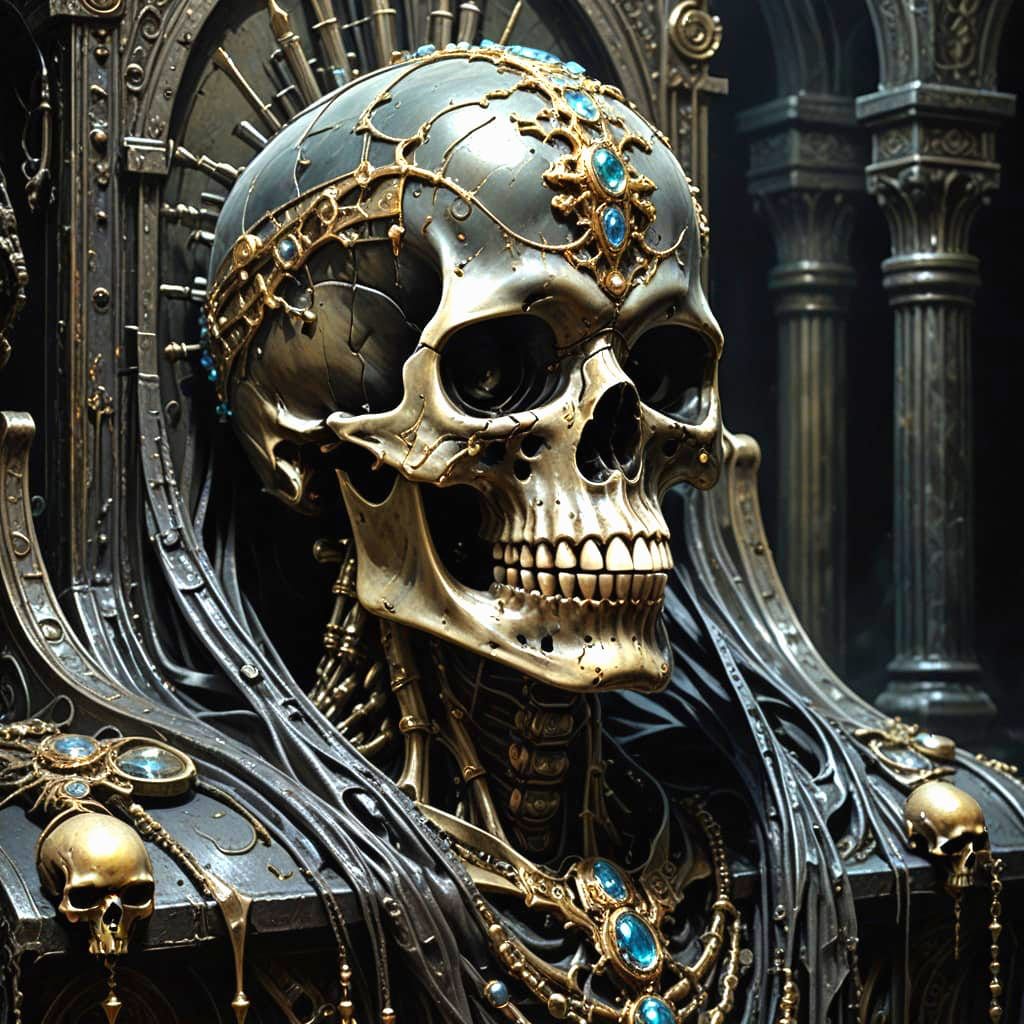 Skull luxury surrealism, macabre, horror art, dripping, deca...