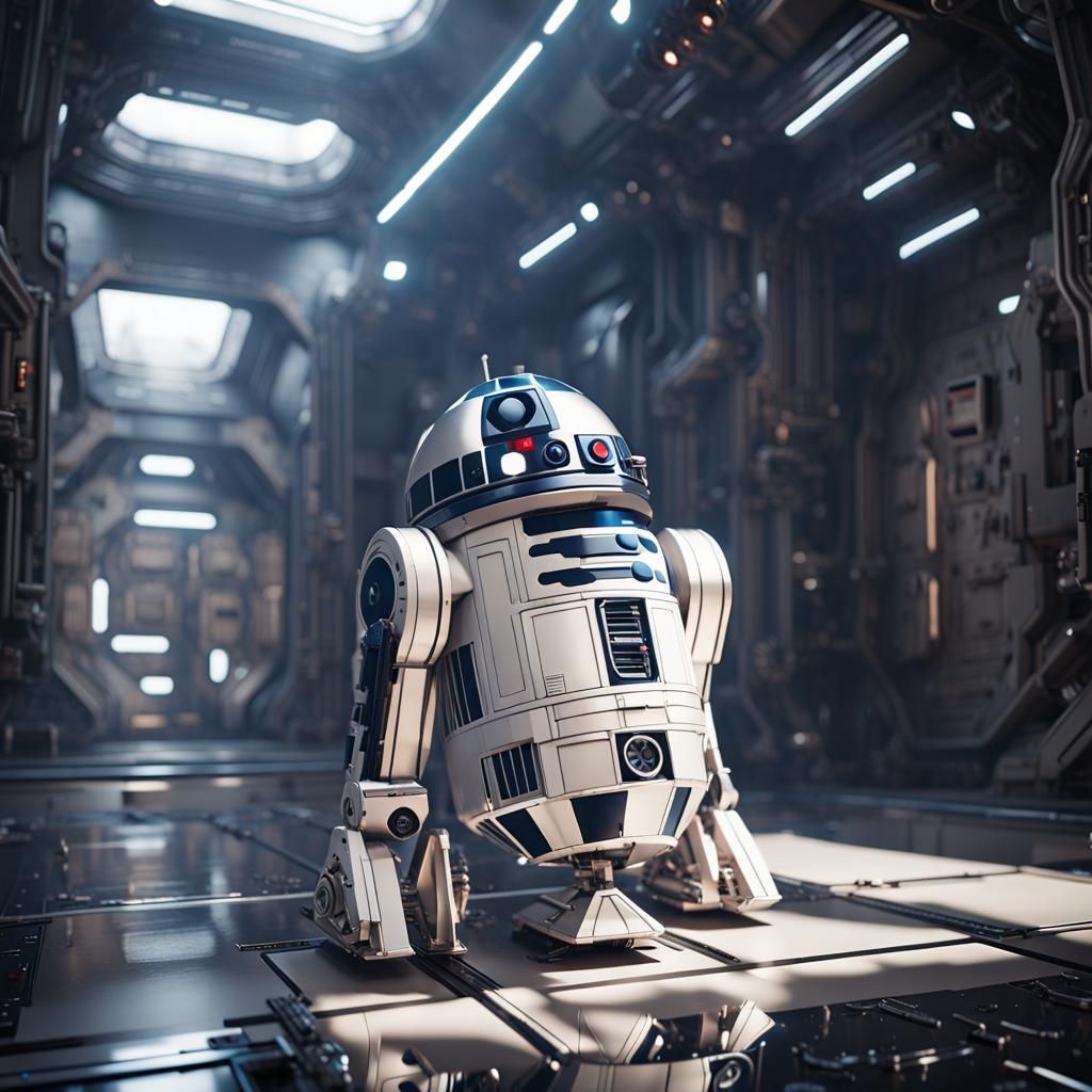 Futuristic R2D2 Render in Polished Metal