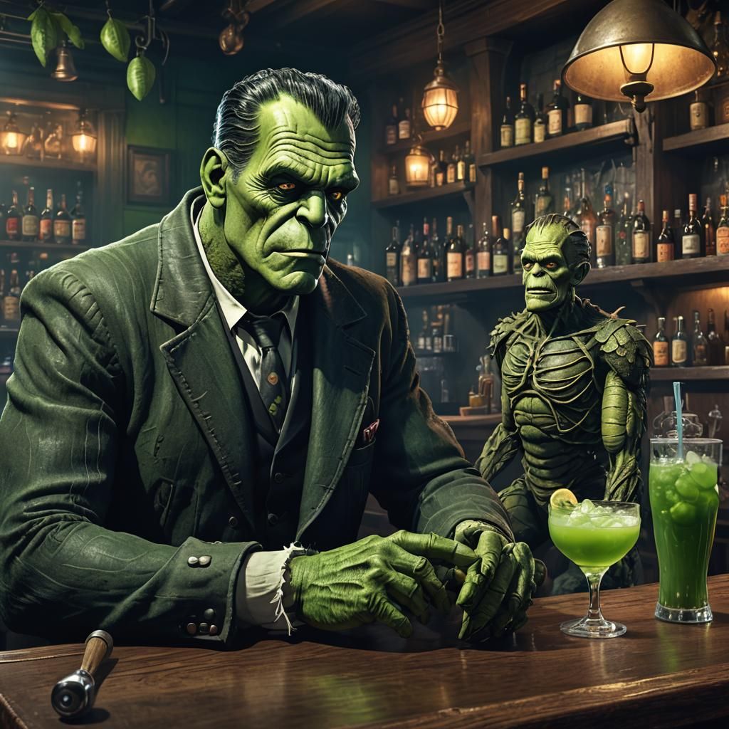 Monsters at the Bar: Green Cocktails in Matte Painting