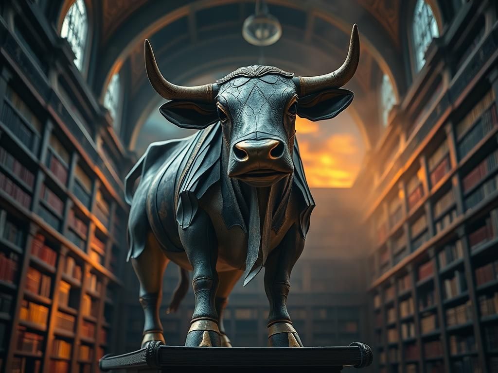 Paper Cow Sculpture in Library, Tim Burton Style