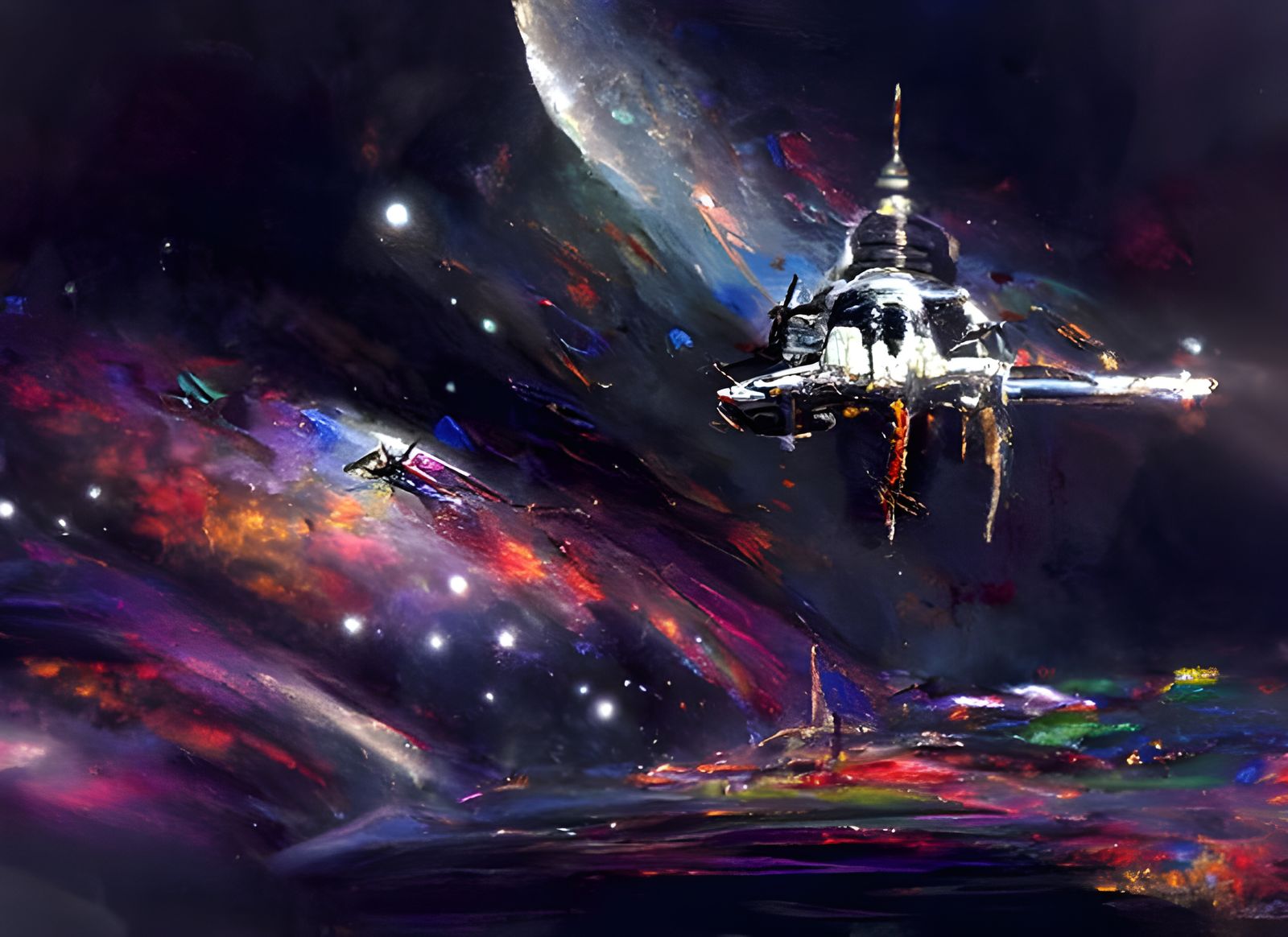 Dramatic Space Station Concept Art in Deep Space