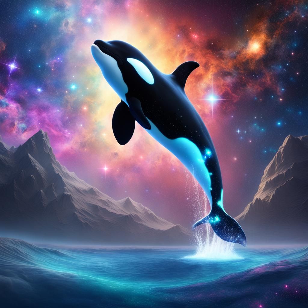 Galactic Orca Whale in Starry Space: Digital Art