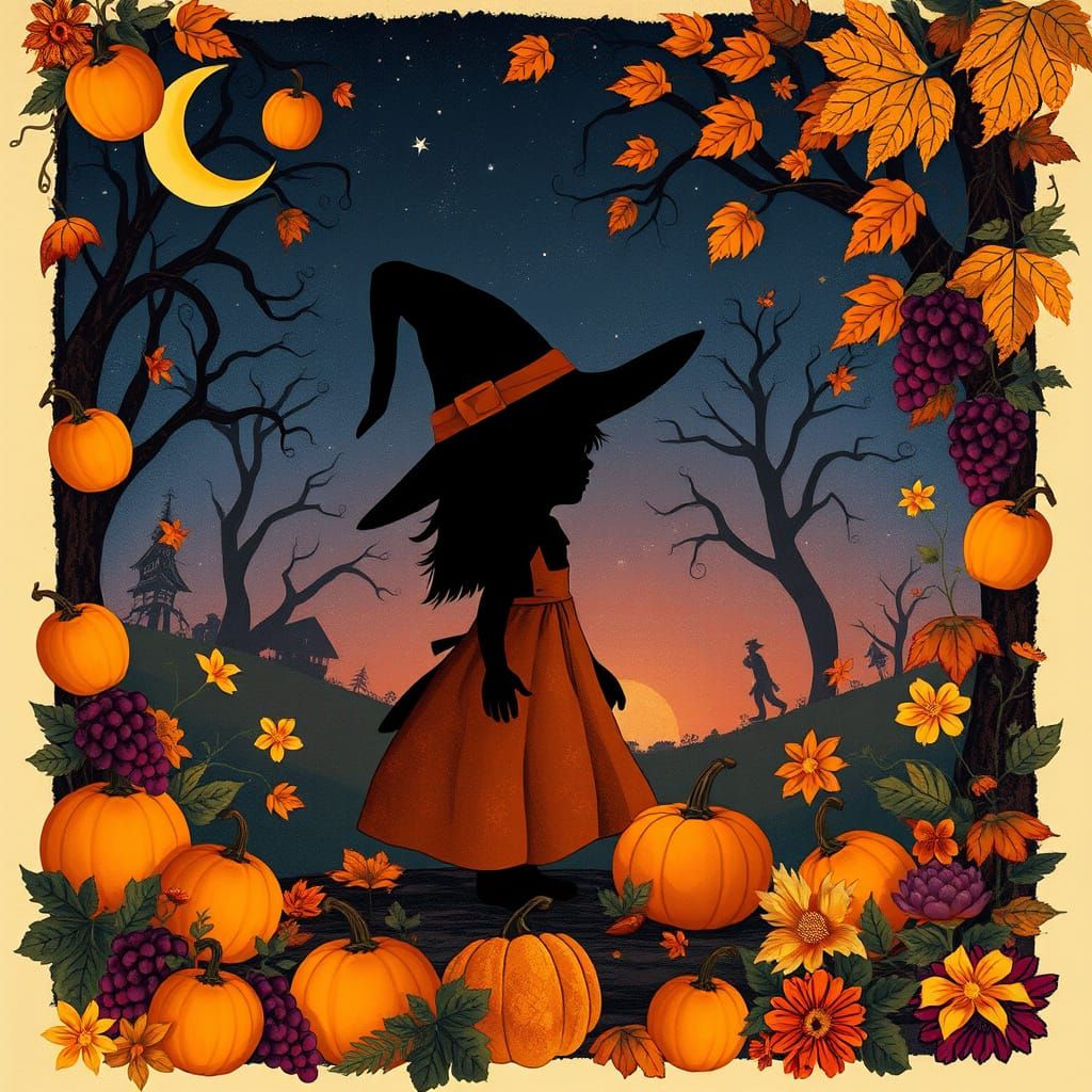 A whimsical illustration featuring a silhouetted figure in a...