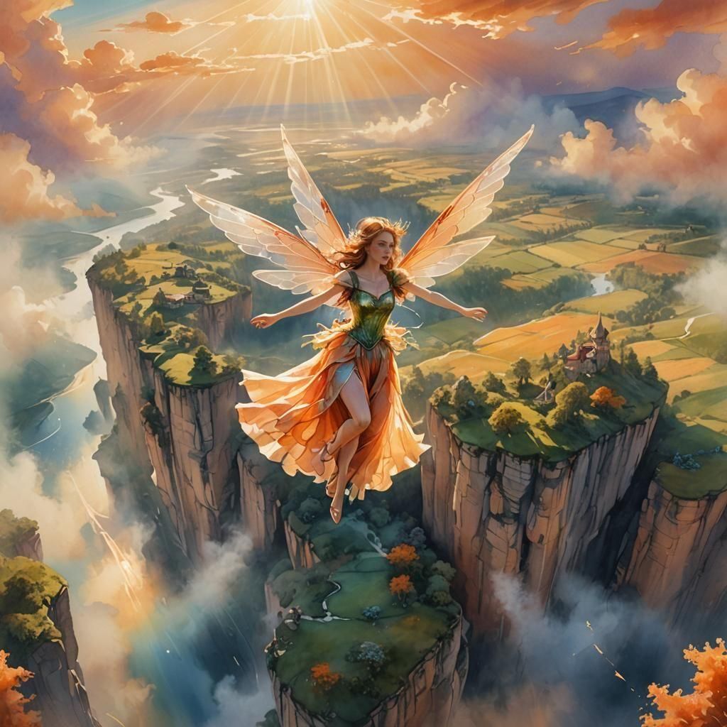 Fairy in Flight at Epic Sunset