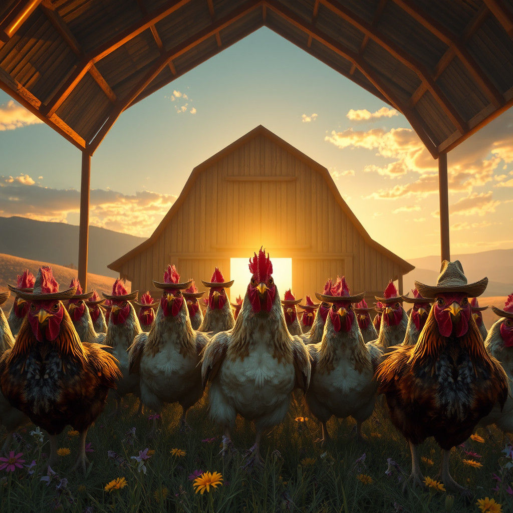 Cowboy Chickens Defending Farm: Matte Painting
