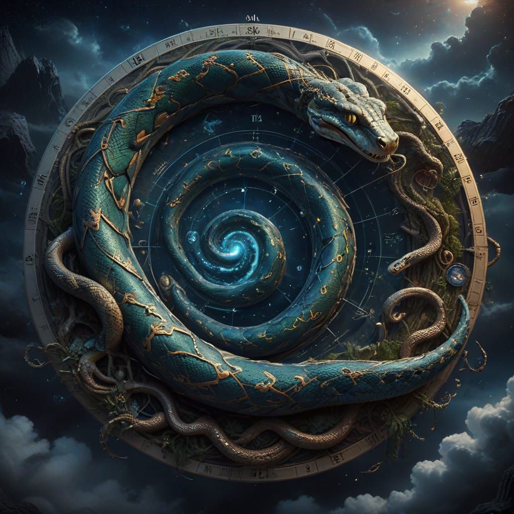 Epic Astrological Chart of a Snake in a Maximalist Digital P...