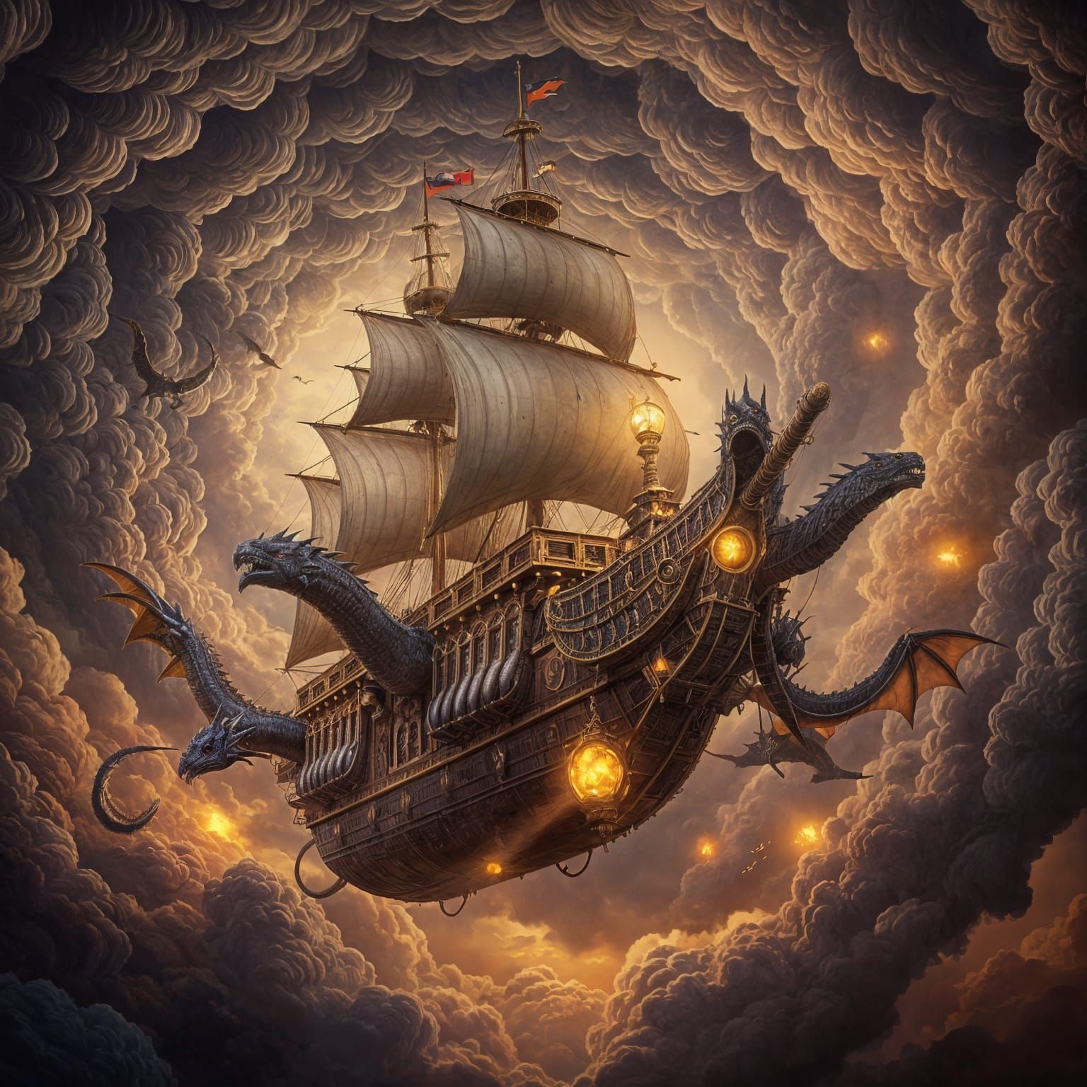 Majestic Airship Dragons Soar Through Mystical Vortex