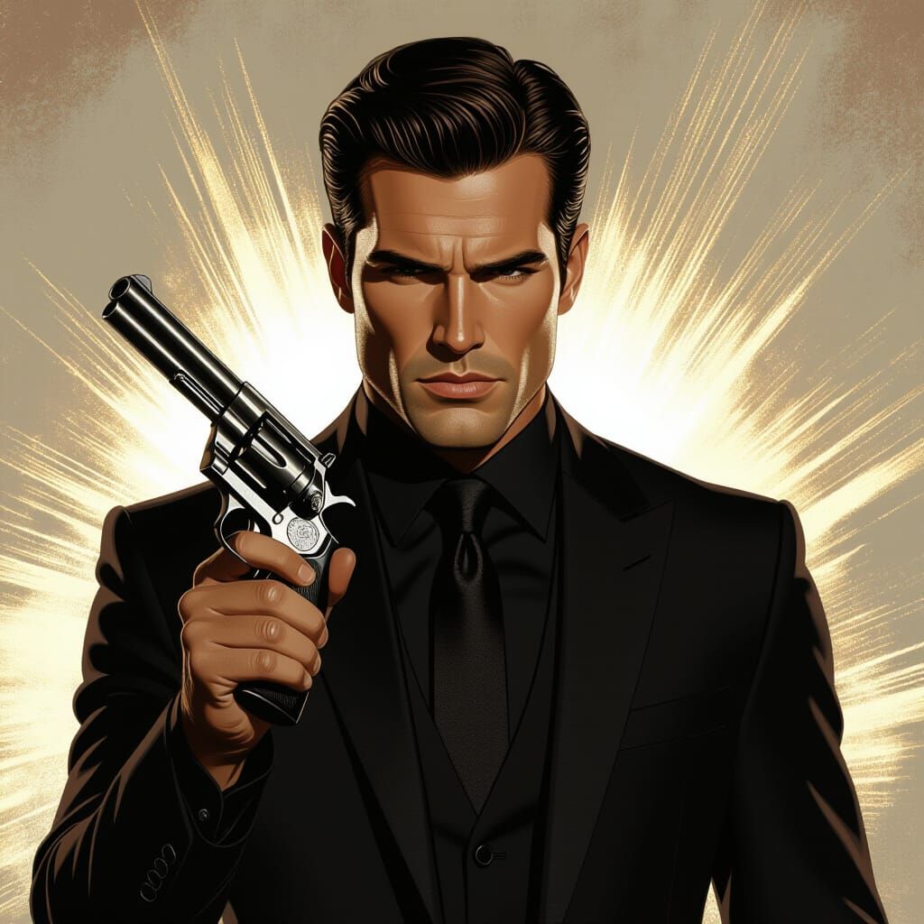 Confident Man with Revolver in Vargas-Inspired Style