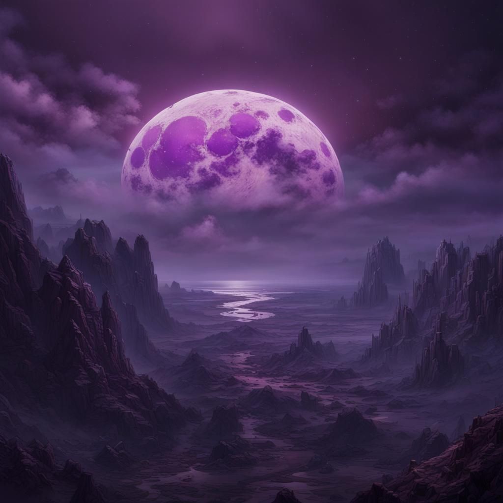 Epic Violet Moon Digital Matte Painting