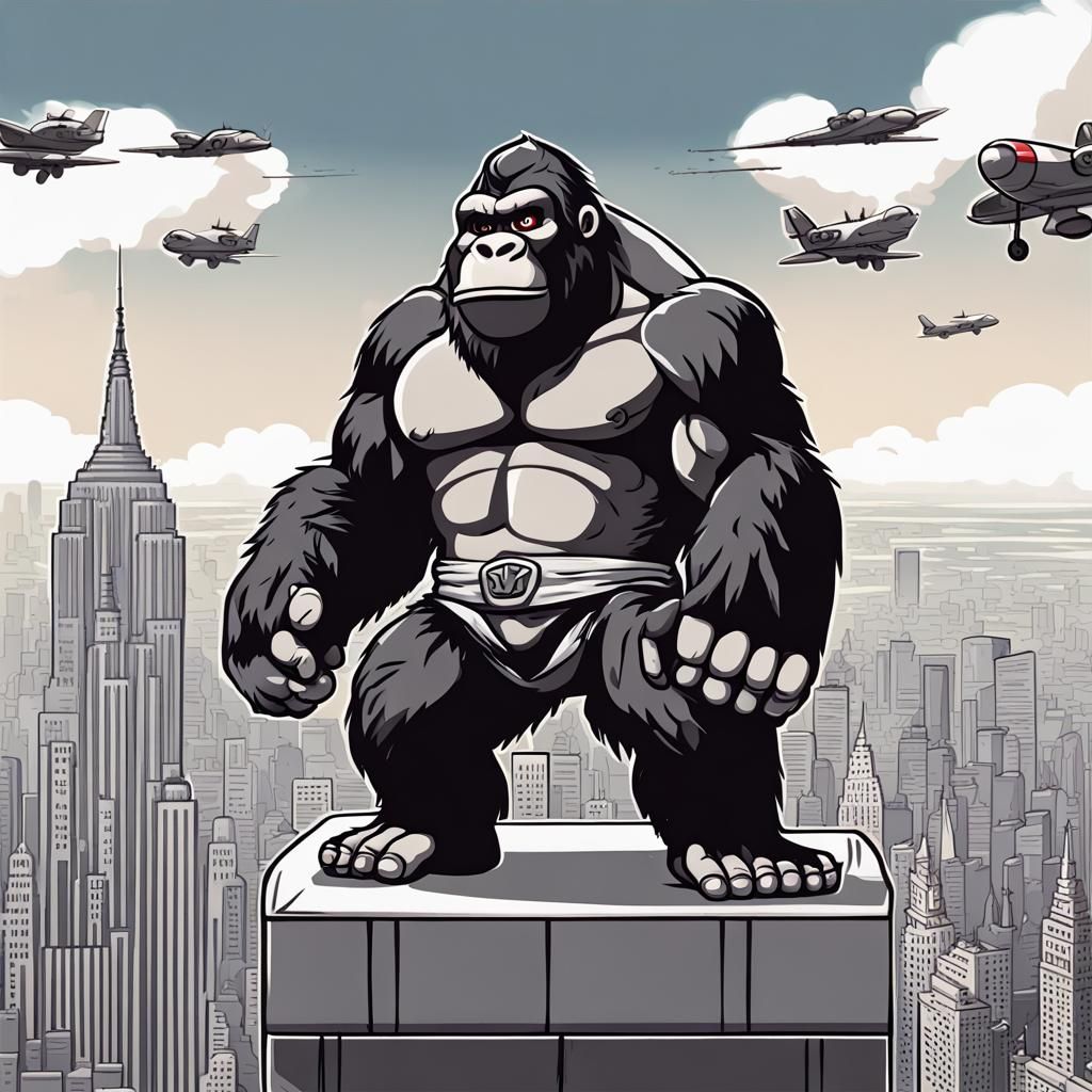 Chibi King Kong on Empire State Building in Anime Style