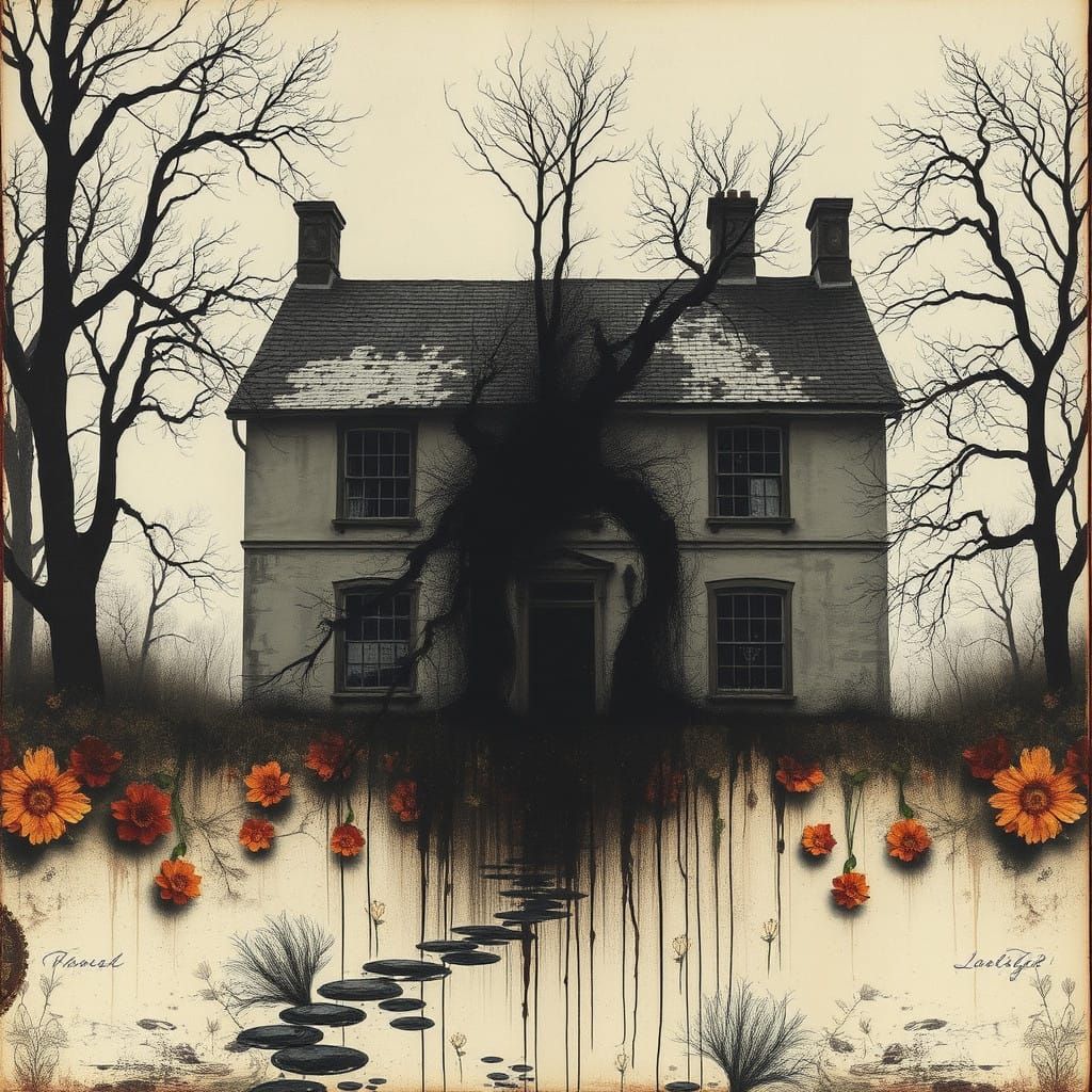 Apocalyptic House Silhouette in a Distorted Landscape