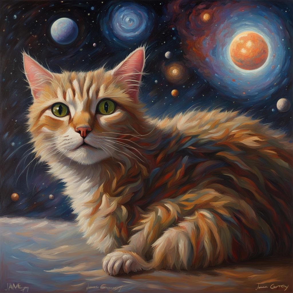 Cosmic Cat in Space: Oil Painting