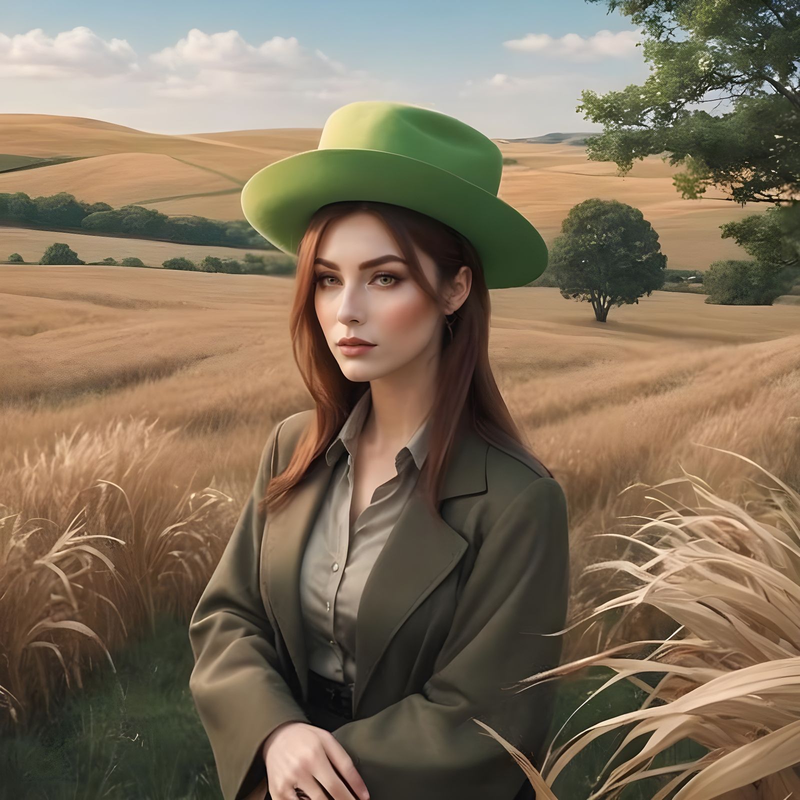 Portrait of Enigmatic Young Woman with Chestnut Hair