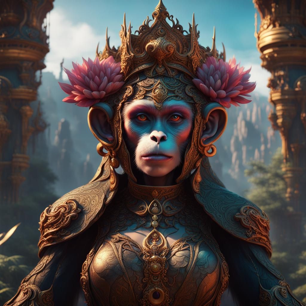 Detailed Matte Painting of a Monkey Empress