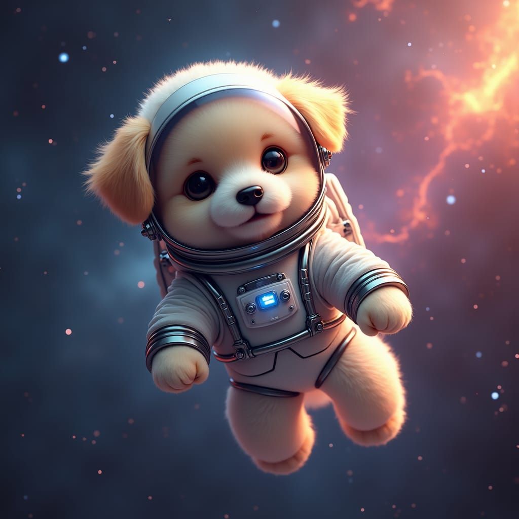 Fluffy Astronaut Dog in Starry Outer Space