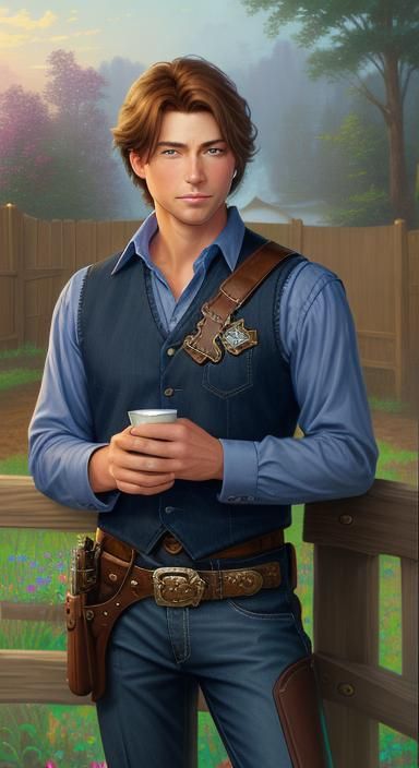 Young Cowboy in Ethereal Fantasy Landscape