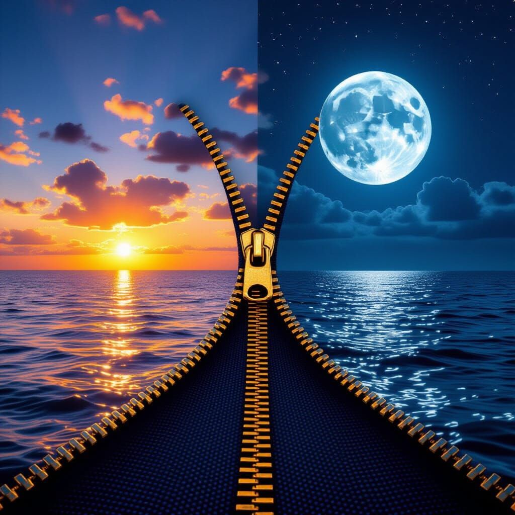 Surreal Zipper Separating Day and Night