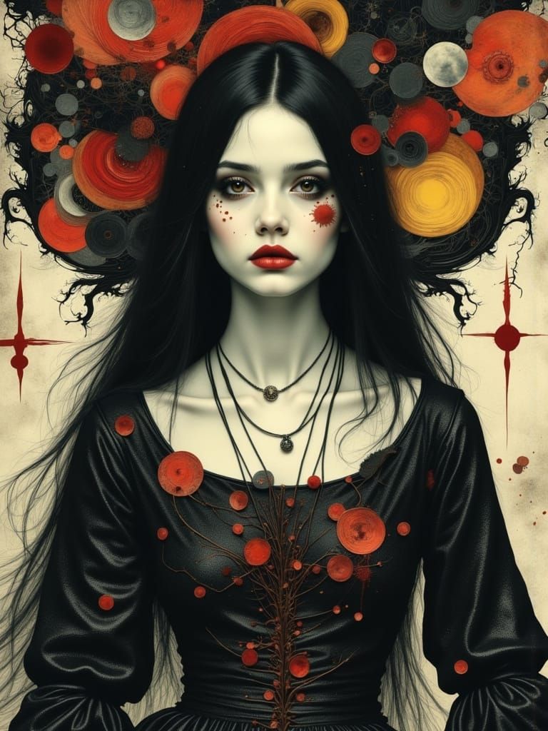 Melancholic Gothic Woman in Pop Surreal Portrait