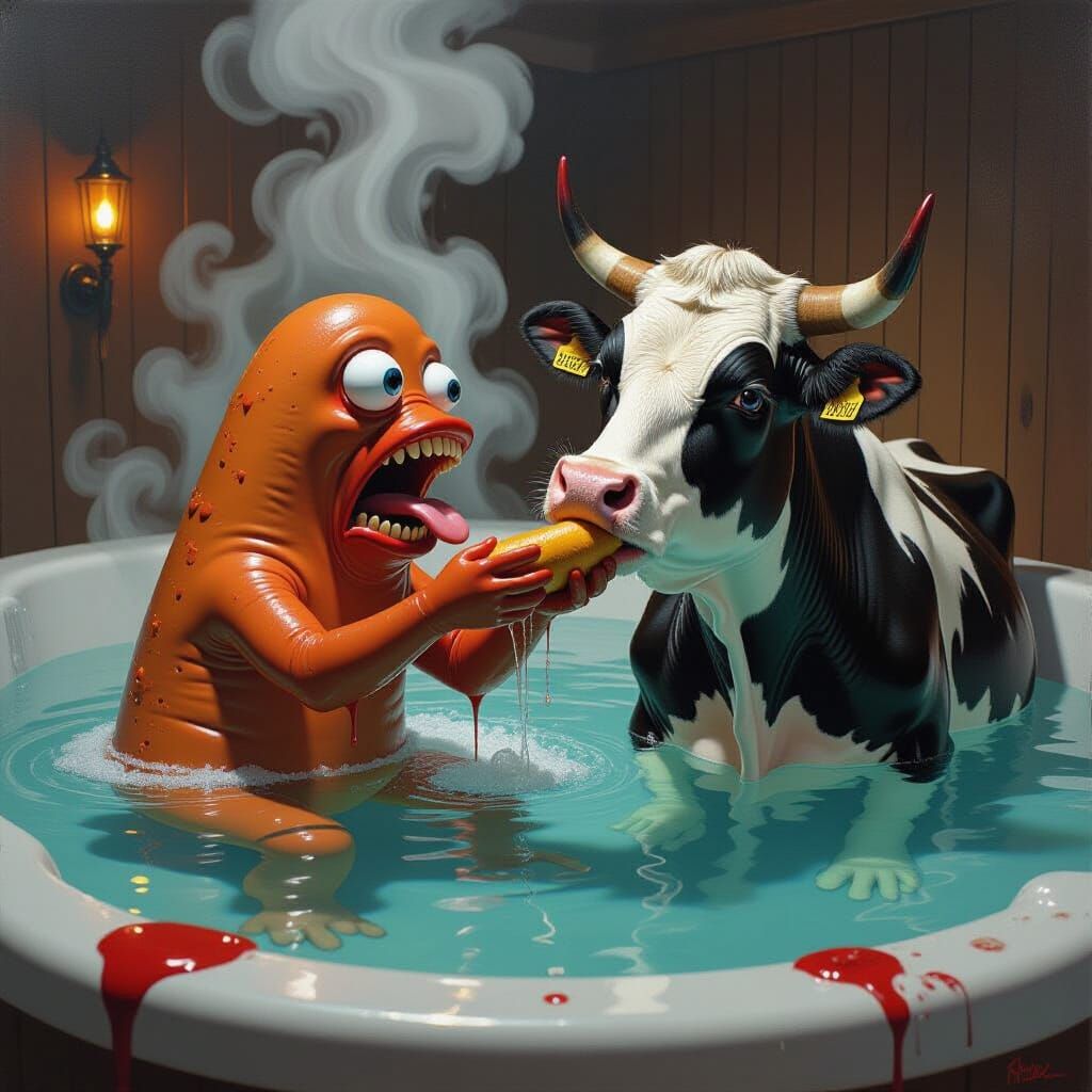 Sentient Hot Dog Eats Cow in Bizarre Hot Tub Scene
