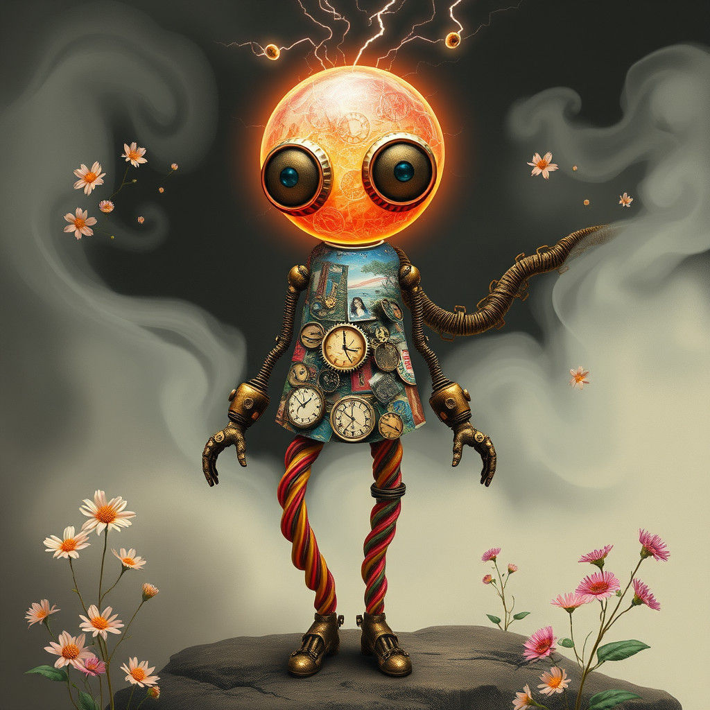 Surreal DNA Being with Clockwork Limbs