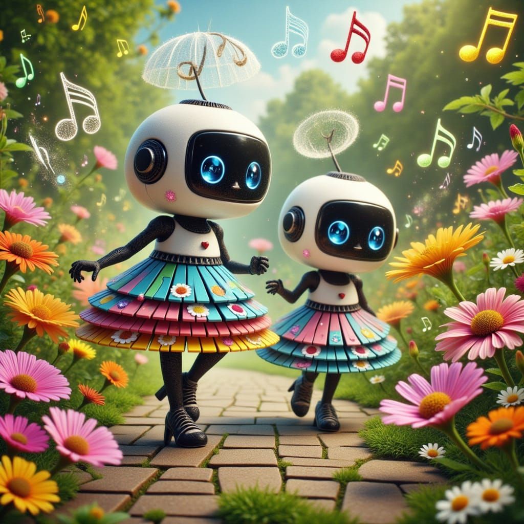 Cute Robots Enjoying Flowers with Magic Aesthetic