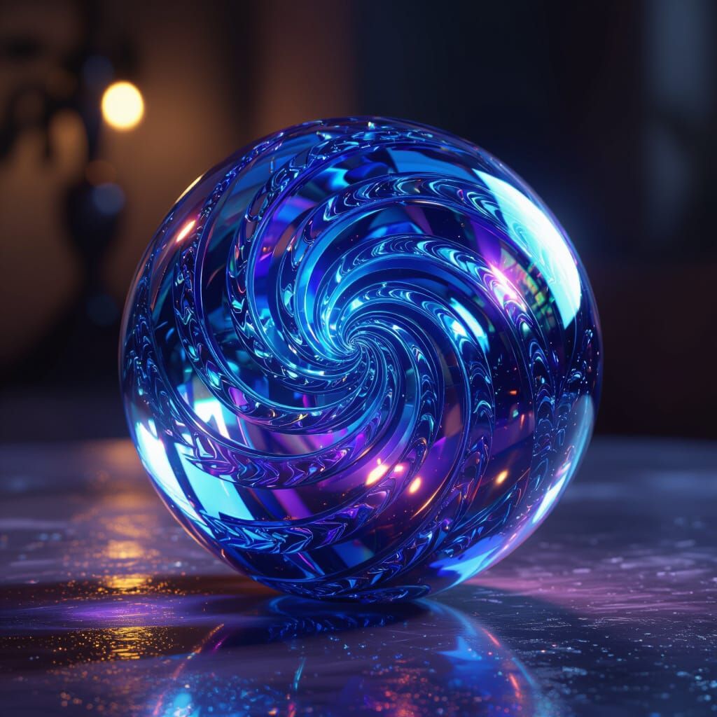 Iridescent Glass Orb with Intricate Etchings, Hyperrealistic...