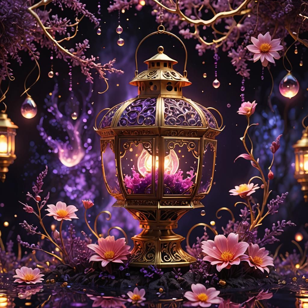 Enchanting Lantern in Alcohol Ink Style