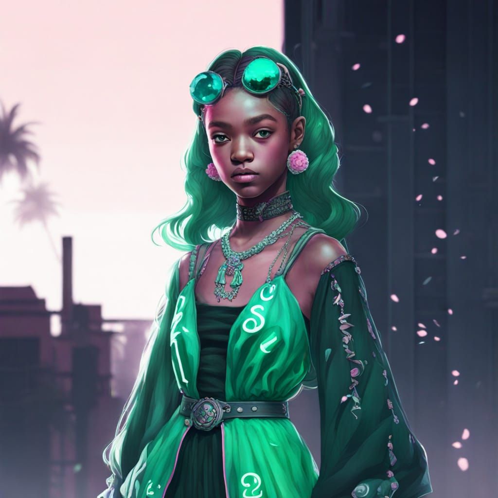 Pink Emerald Clothing: Lucid Concept Art of Dark Girl