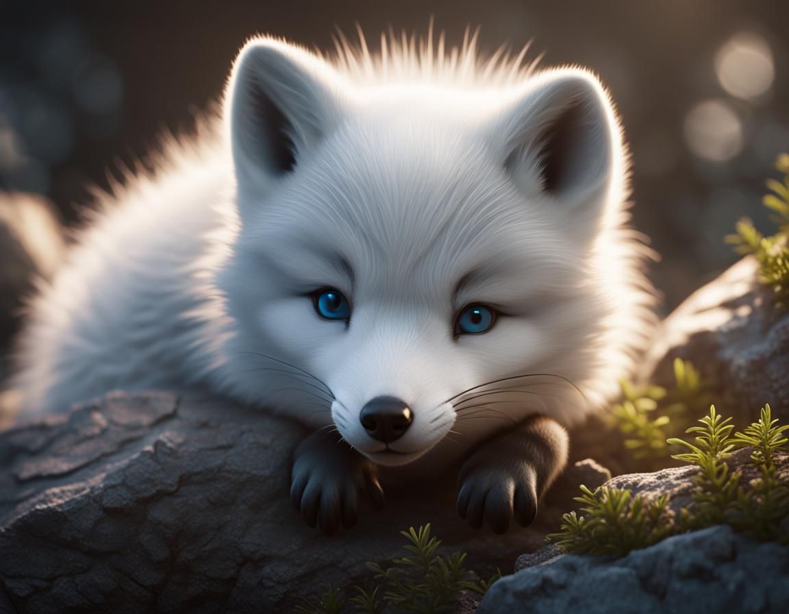 Sleepy Arctic Fox Cub in 3D Render