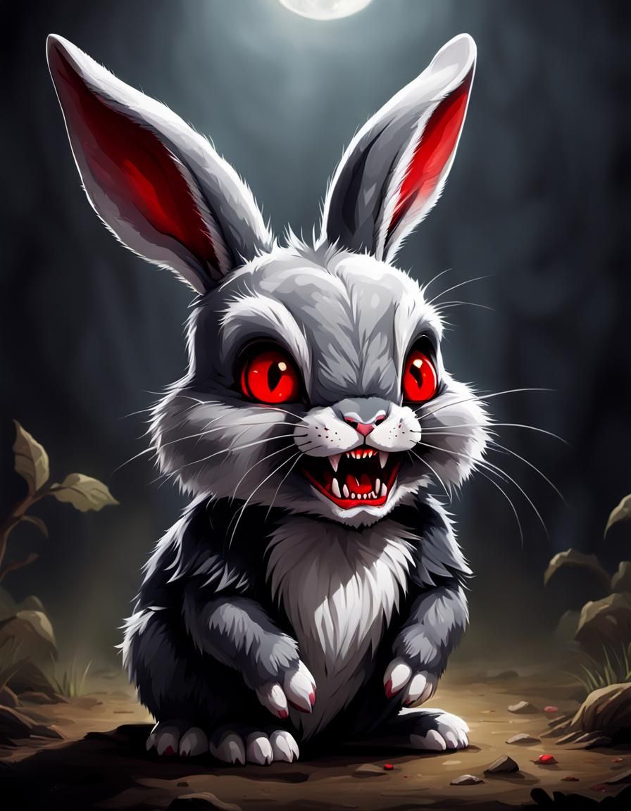 Cute Vampire Rabbit with Red Eyes, Full Body