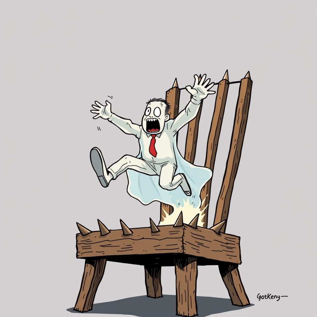 Ghostly Man on Spiked Chair in Comic Book Style