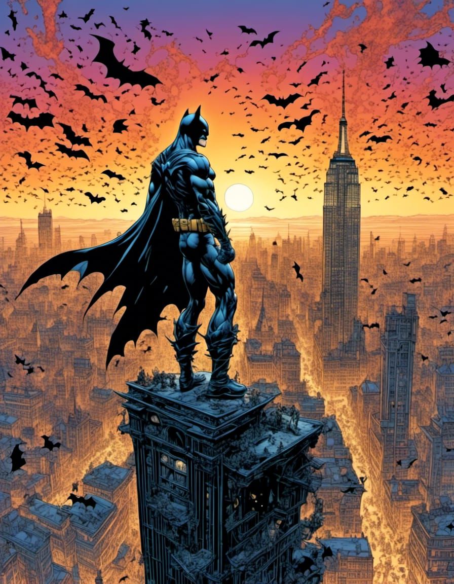Batman Silhouette on Gotham Skyline