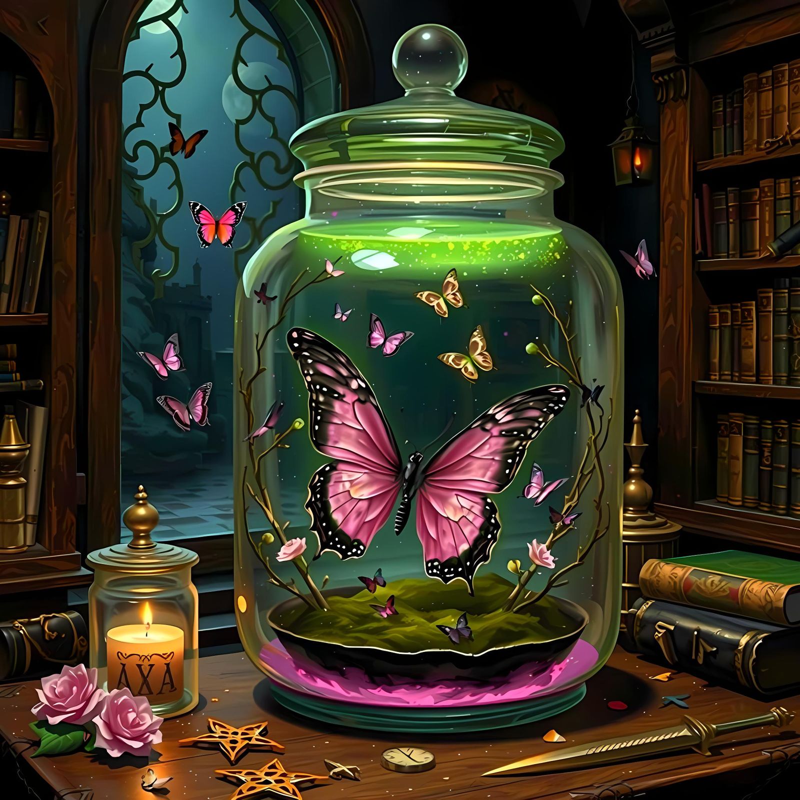 Delicate Pink Butterfly In A Jar v3