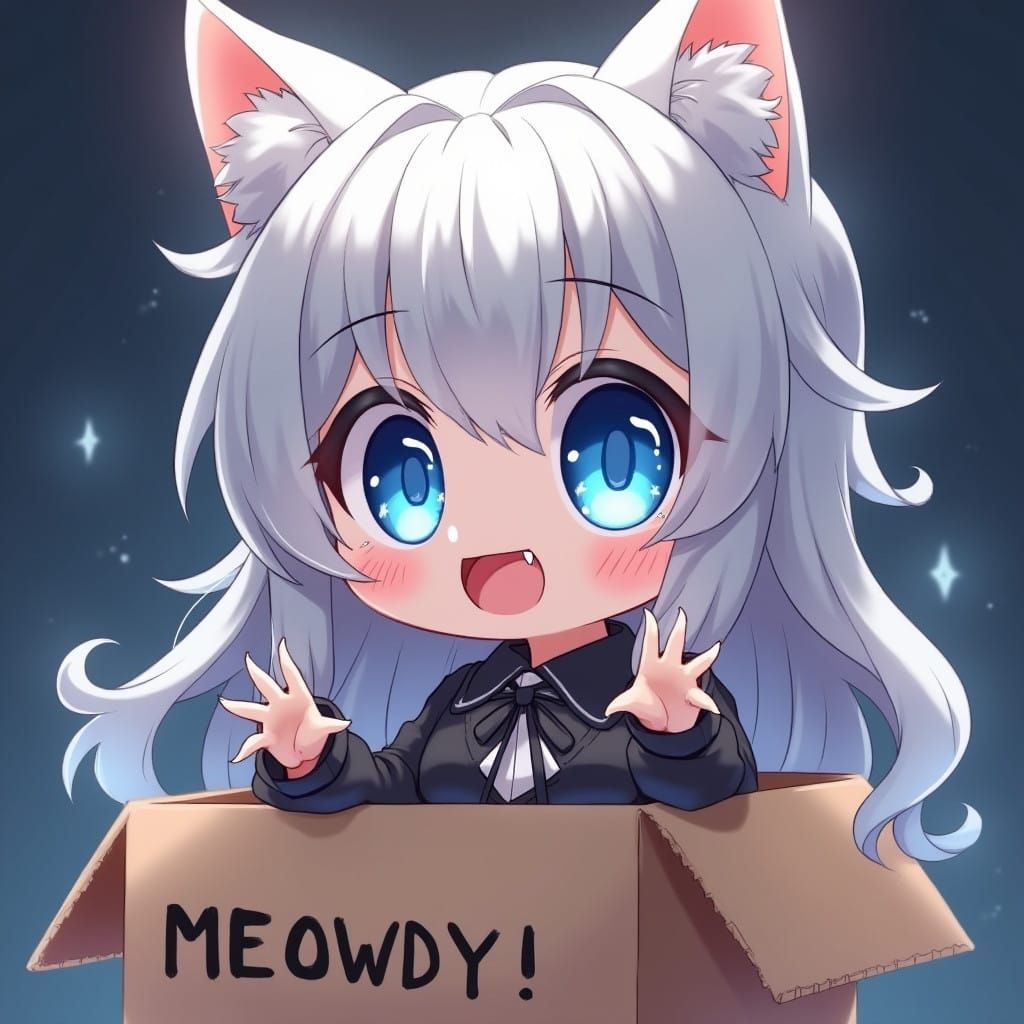 Playful Chibi Catgirl in Whimsical Box Scene