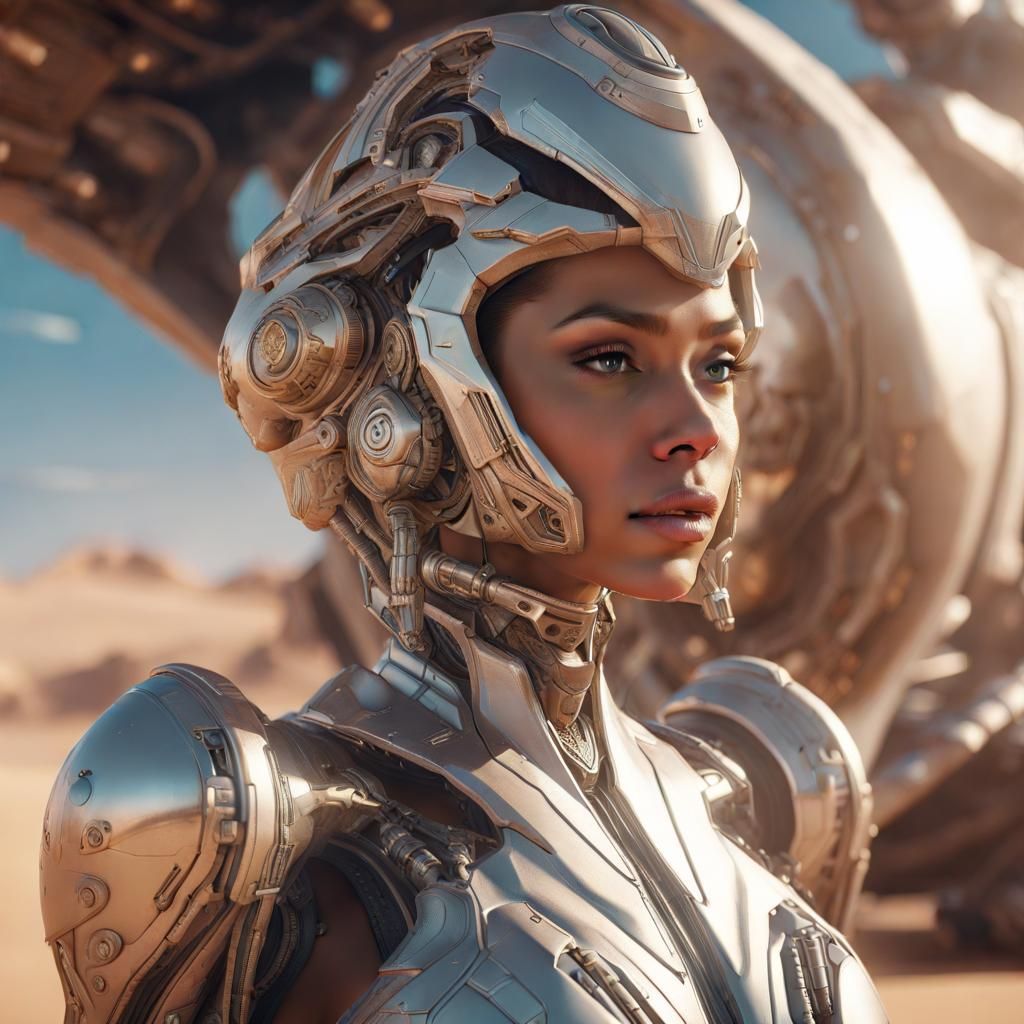 Sci-Fi Princess Ascends to Starship in Futuristic Scene