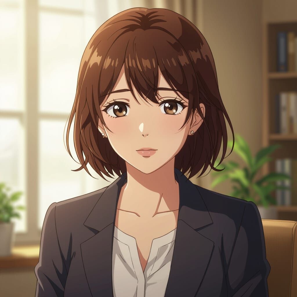 Tired Anime Woman in Casual Business Attire