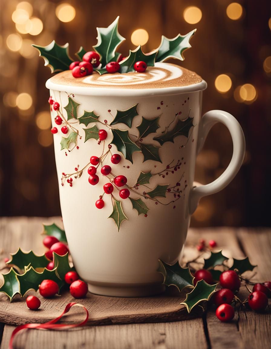 Cozy Christmas Latte in Dreamy Illustration Style