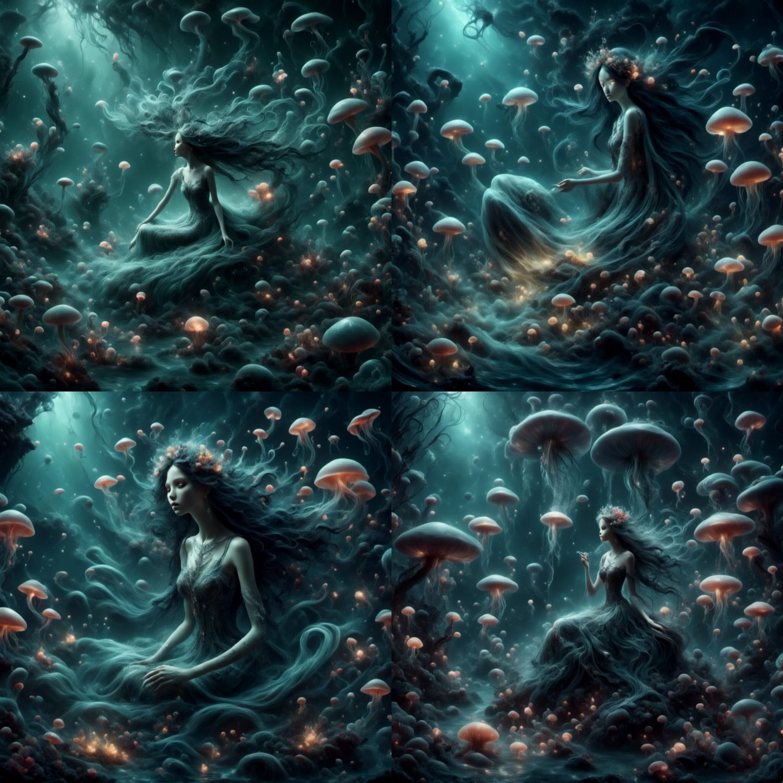 Dark Mermaid Under Deep Water