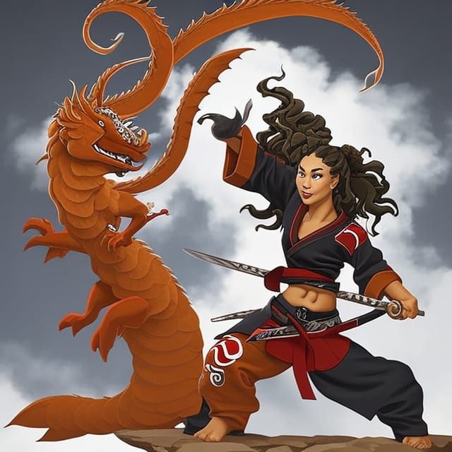 Jiu Jitsu Dragon Girl with Curly Hair