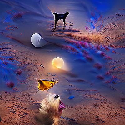 Dog Barking at Moon with Butterfly, 8K 3D