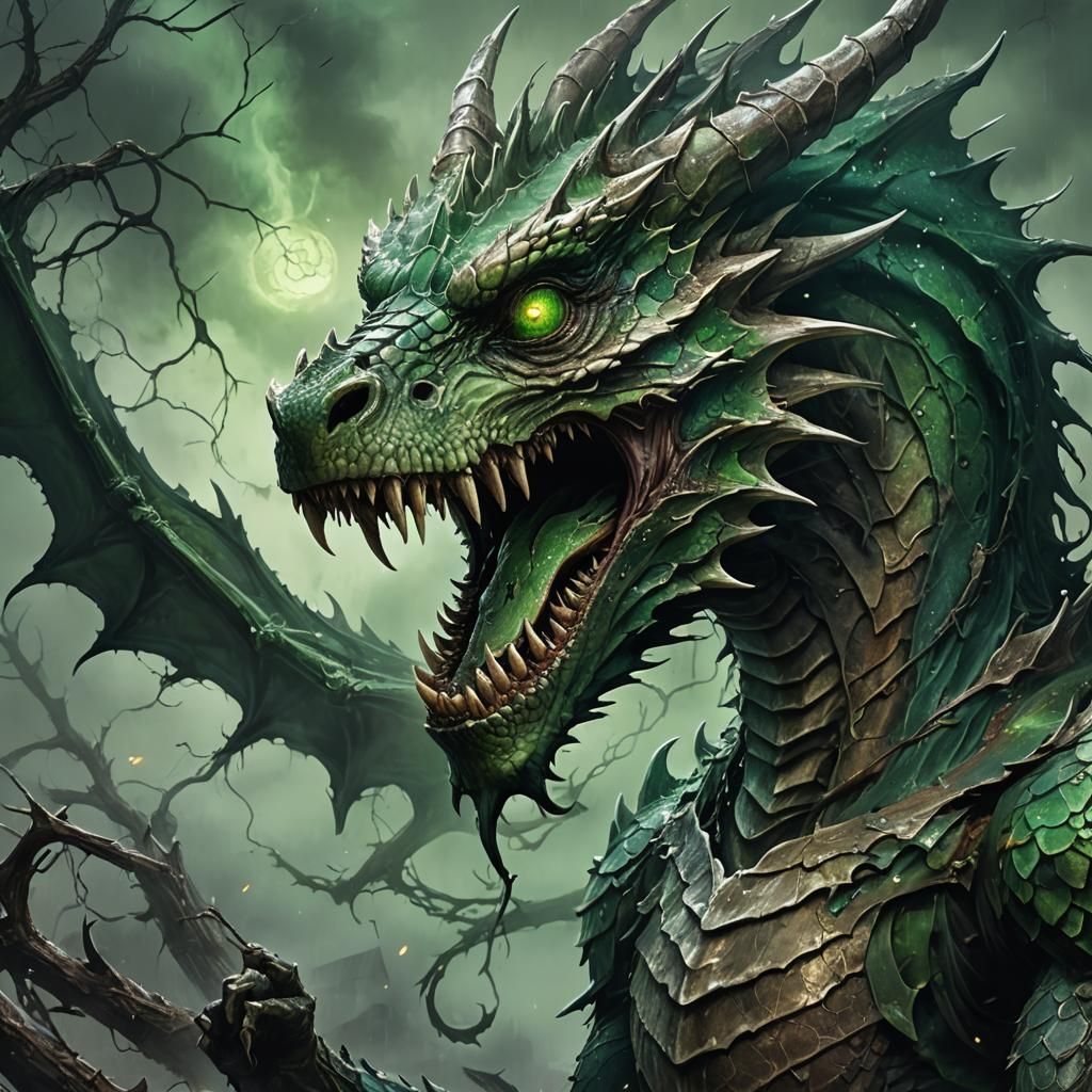 Undead Dragon Fantasy Art in Digital Painting Style