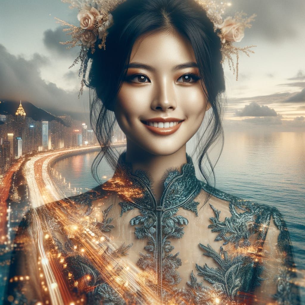 Young Woman in Elegant Outfit Seamlessly Blends with Enchant...
