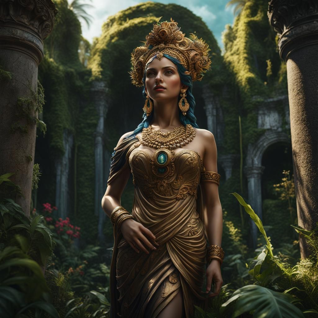 Aztec Venus Statue in Overgrown Ruins: Matte Painting