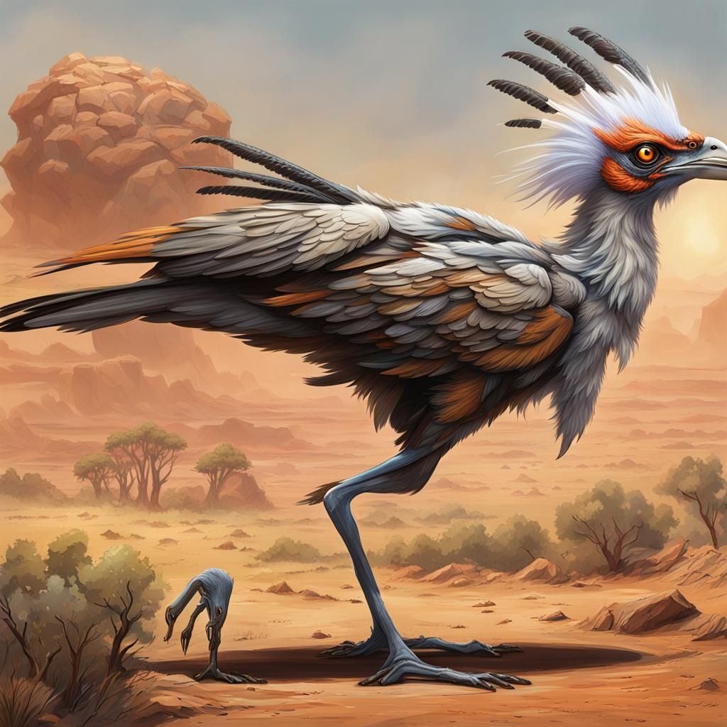 Exoplanet with Secretary Bird Alien Lifeforms