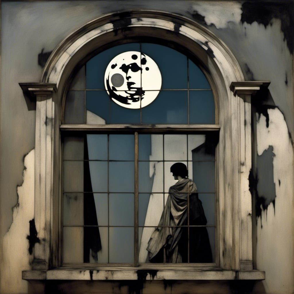 Moonrise Through Window: Abstract Bauhaus Horror