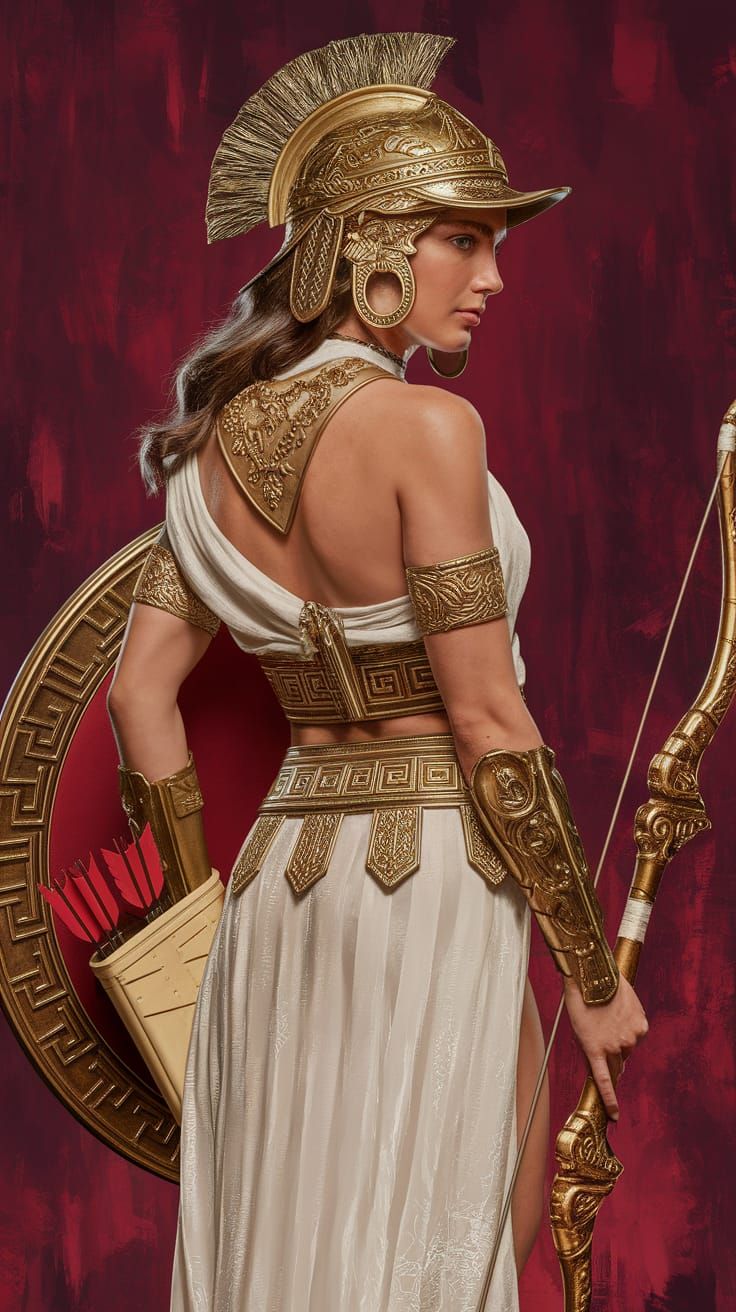 Greek Warrior Archer Portrait with Golden Bow