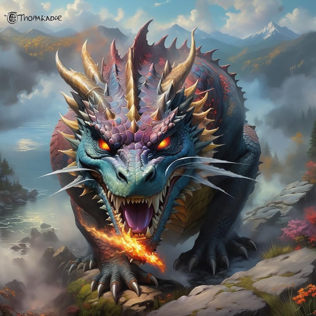 Menacing Fire-Breathing Dragon in Ethereal Style
